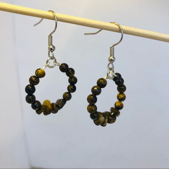 Tigers eye hoop earrings handmade gemstone circle dangle earrings - Picture 7 of 7